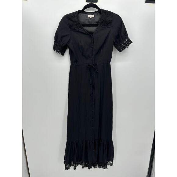 Roolee Womens Black Maxi Button Front Dress Size XS Lace Goth Grunge Witchy - Picture 1 of 7